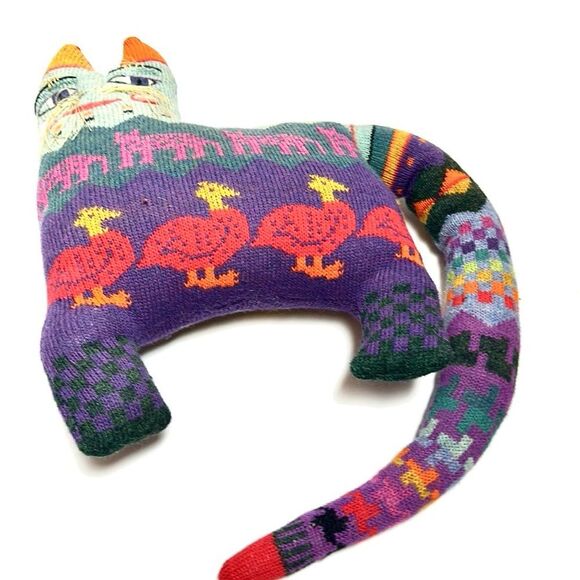 Pair of Vintage 1986 Handloomed Stuffed Cat Shaped Wool Pillows New Excellent - Picture 11 of 15